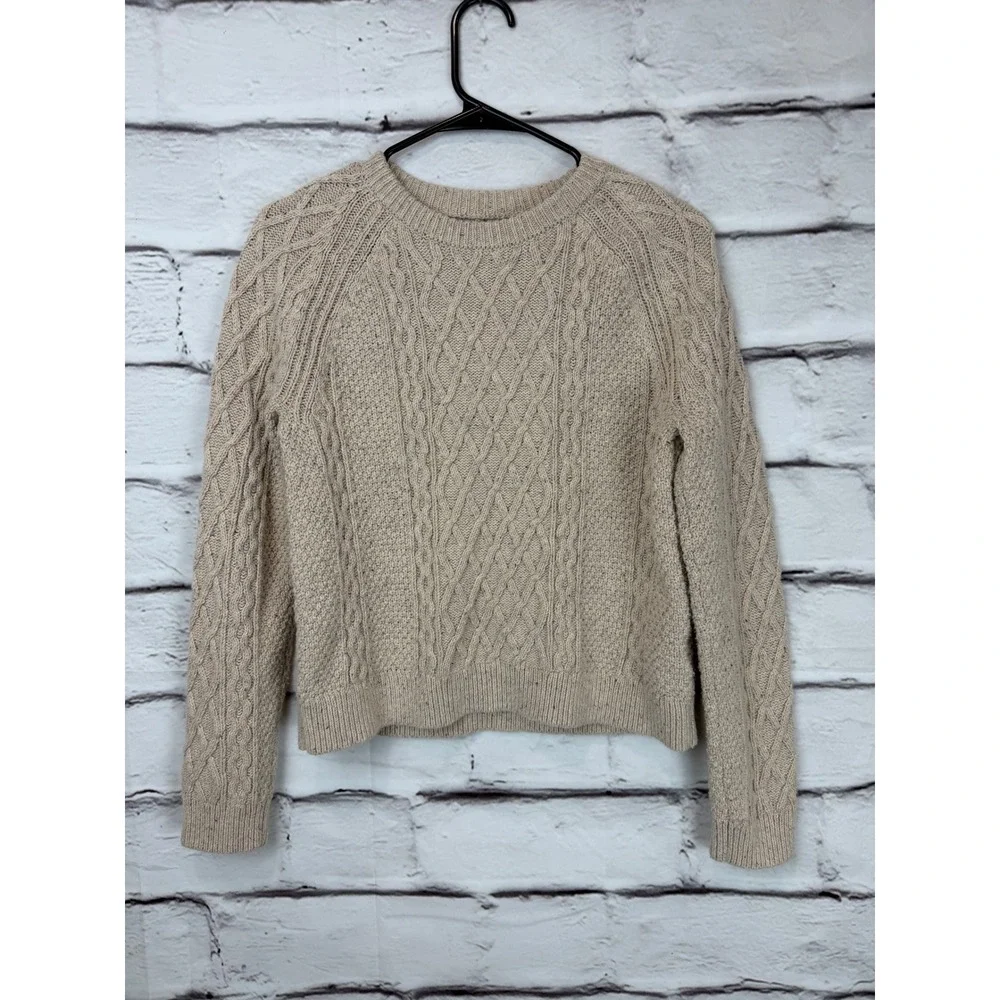 J.Crew Womens Cable Knit Sweater Oatmeal Beige Confetti Fleck Cotton Blend Small